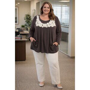 Womens Plus Size 2X Business Casual Floral Blouse and Trousers Set Q02 F